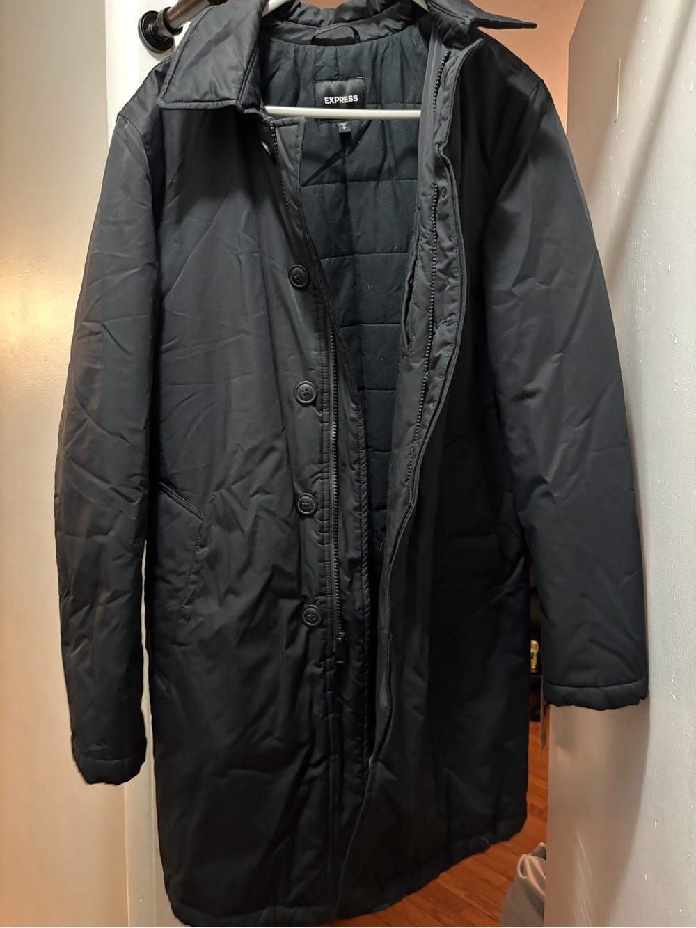 Express Men’s Black Long Quilted Puffer Winter Coat Jacket Size Small